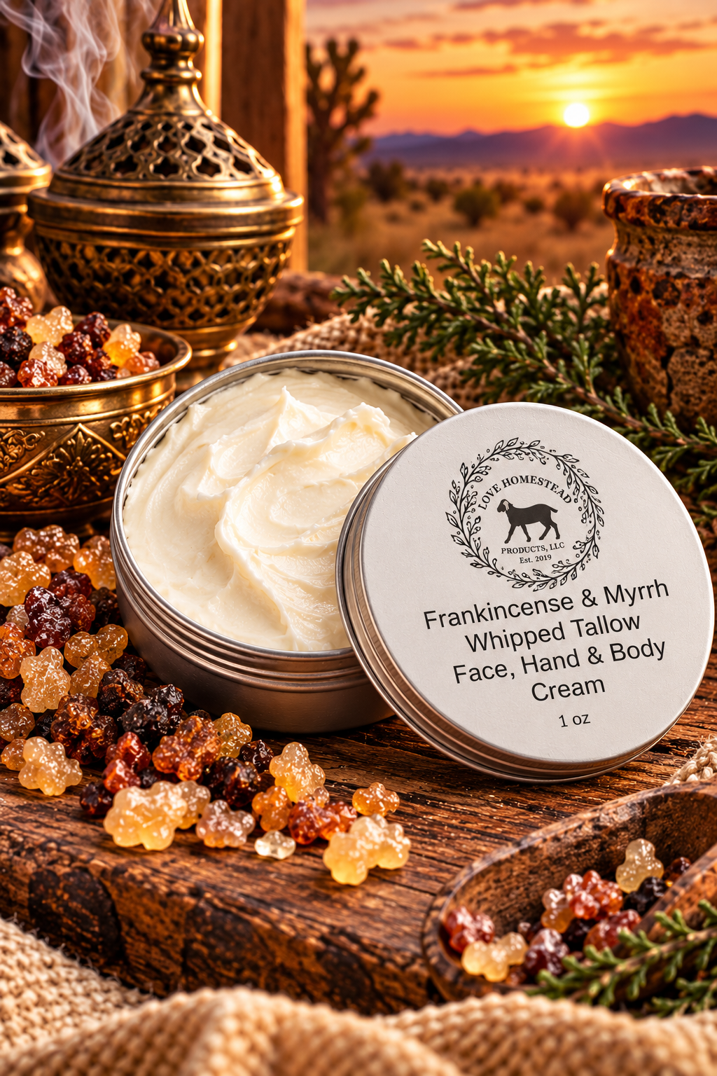 Frankincense and Myrrh Whipped Tallow Face, Hand, and Body Cream